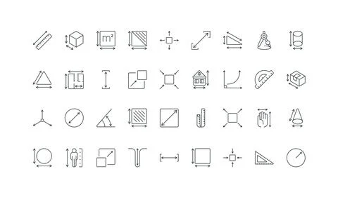 Measurement space, length and width of geometric shape, dimension arrows line Stock Illustration