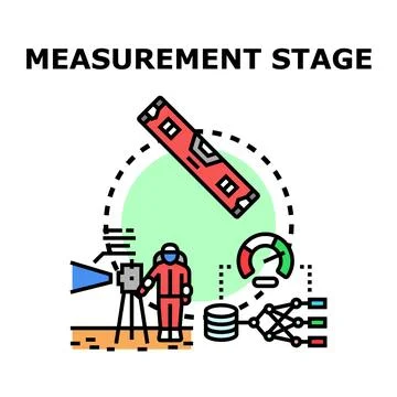 Measurement stage process with data analysis and surveying Stock Illustration