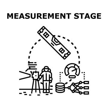 Measurement stage process with data analysis and surveying Stock Illustration