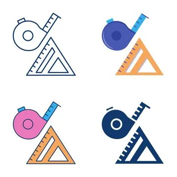 Measurement tools flat and line icon set Stock Illustration