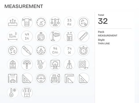 Measurement Vector Icon Repository containing 32 Thin Line 64x64 Detail Enh.. Stock Illustration