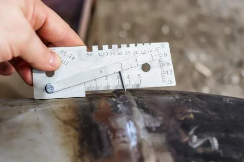 Measurement of weld leg, edge offset during docking and other parameters Stock Photos