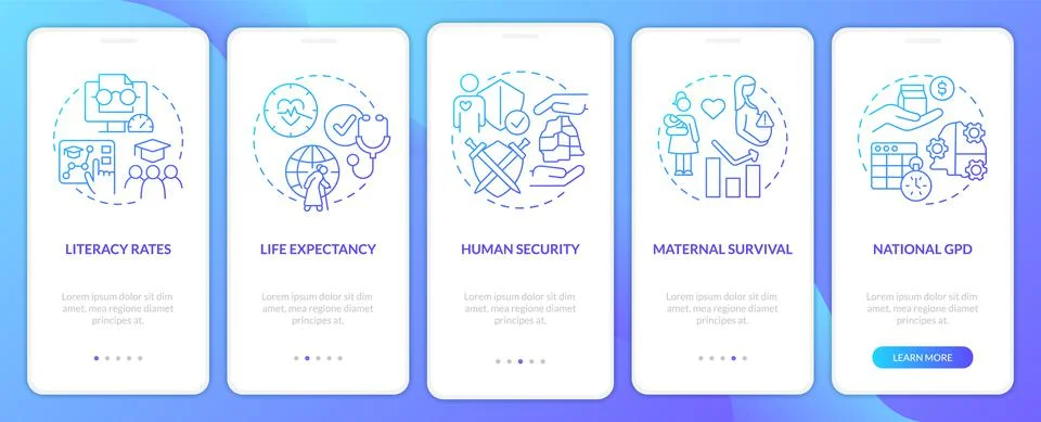 Measures of human development blue gradient onboarding mobile app screen 스톡 일러스트