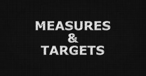 MEASURES &amp; TARGETS text on board Illustrazione stock