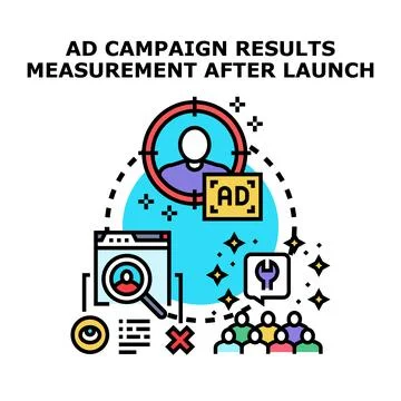 Measuring ad campaign results after launching marketing strategy Stock Illustration
