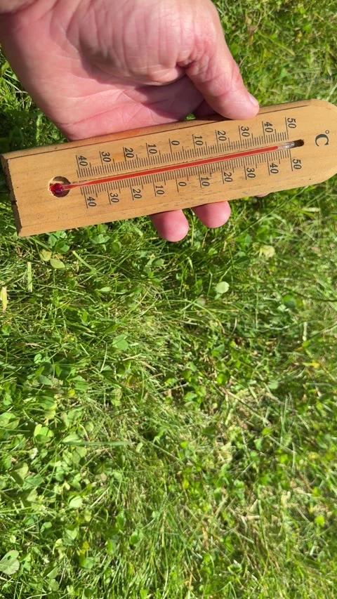 Measuring Air Temperature in Garden During Extreme Summer Heatwave Stock Footage 339665699