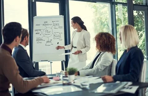 Measuring and evaluating their plans together. a businesswoman giving a Stock Photos