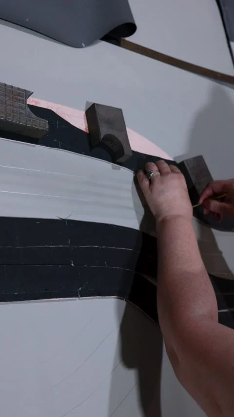 Measuring and Marking Upholstery Material Template Stock Footage 329325892