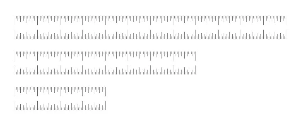Measuring chart with 4, 8, 12 inches. Set of ruler scales. Black sewing thin Ilustração Stock