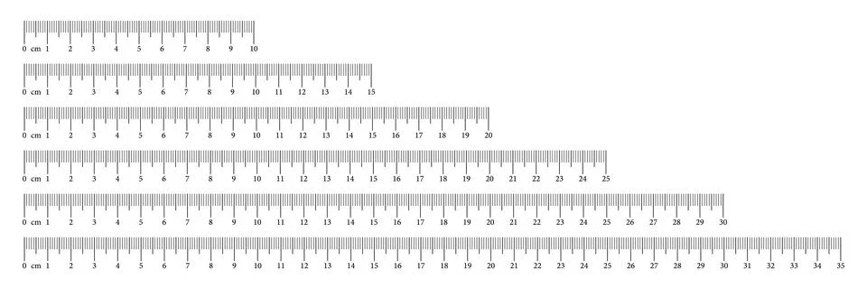 Measuring chart set with 10, 15, 20, 25, 30, 35 centimeters. Stock Illustration
