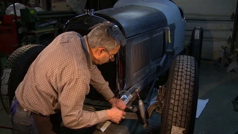 Measuring for a classic hot rod headlight Stock Footage 74131873