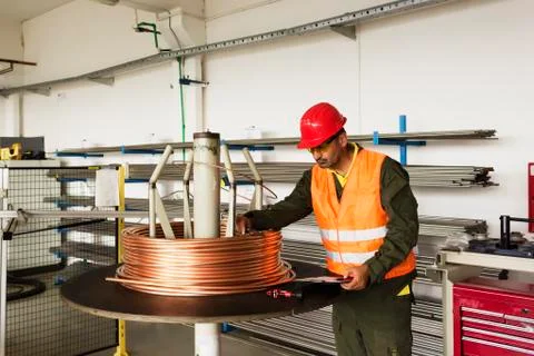 Measuring copper wire Stock Photos