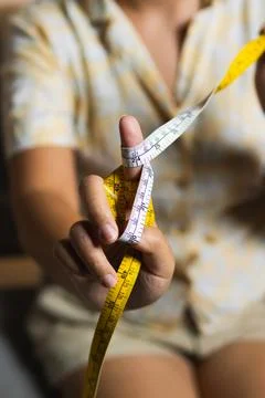 Measuring creativity artisan's craft in home studio lifestyle close-up view 库存照片