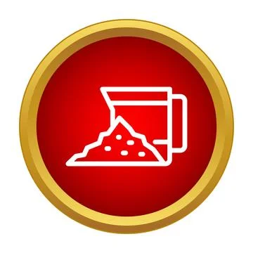 Measuring cup scooping powder icon in red circle Stock Illustration