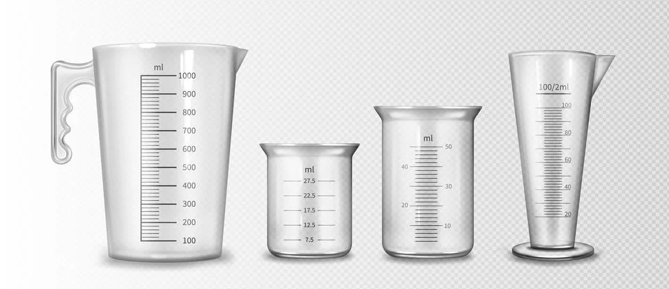 Measuring cup set with 3d plastic beakers Illustrazione stock