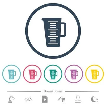 Measuring cup solid flat color icons in round outlines Stock Illustration