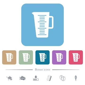 Measuring cup solid flat icons on color rounded square backgrounds Illustrazione stock