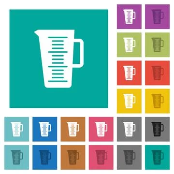 Measuring cup solid square flat multi colored icons Stock Illustration