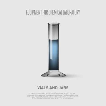 A measuring cylinder with blue liquid. Equipment for chemical laboratory. Stock Illustration