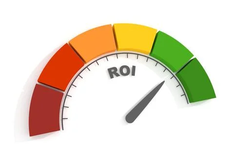 Measuring device concept. ROI means return on investment. 3D render Stock Illustration