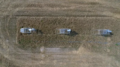 Measuring devices in the field, aerial view Stock Footage 123653144