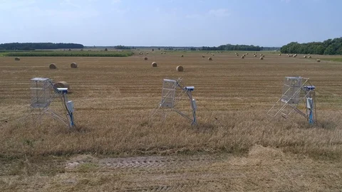 Measuring devices in the field, aerial view Stock Footage 123653185