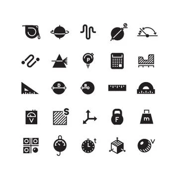 Measuring of dimension, weight, rialto, quantity, height, length vector icons Stock Illustration