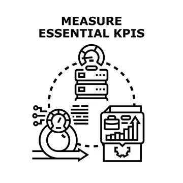 Measuring essential kpis for business performance analysis Stock Illustration