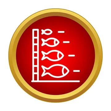 Measuring fish growth progress icon on red symbol Illustrazione stock