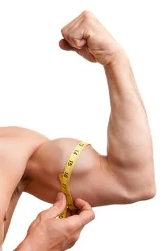 Measuring his bicep Stock Photos