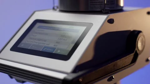 Measuring Instrument with Volume Flow Menu on Touchscreen, Close Up Shot Stock Footage 341504922
