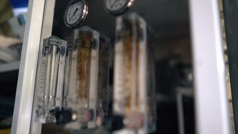 Measuring instruments in the laboratory close-up. Temperature indicator in a Stock Footage 117965582