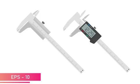 Measuring instruments, manual and digital vernier calipers. Realistic design. On Stock Illustration