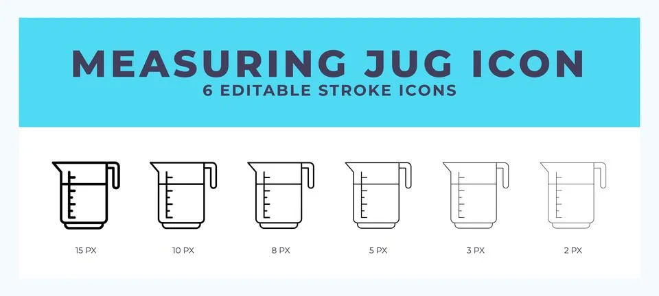 Measuring jug icon set with different stroke. Design elements for logo. Vec.. Stock Illustration