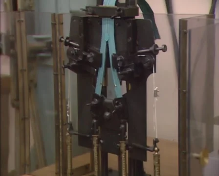 Measuring lateral strength of zip fastener, using a machine - wide shot Stock Footage 46783634