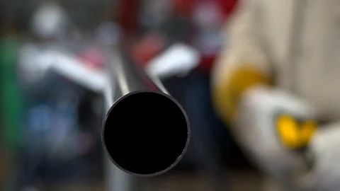 Measuring a pipe 2 Stock Footage 95541577