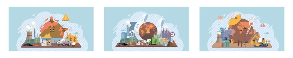 Measuring planet temperature. Climate change set. Global warming, greenhouse Stock Illustration