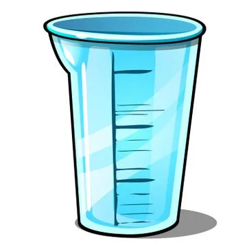 Measuring plastic cup isolated on white background. Vector cartoon close-up Stock Illustration