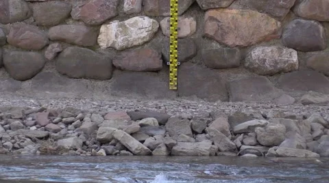 Measuring range for high water level of a river to prevent floods Video stock 48931493