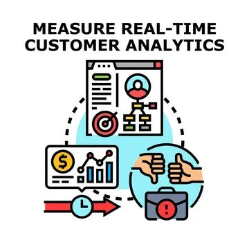 Measuring real time customer analytics data journey process Illustrazione stock