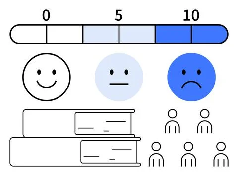 Measuring Satisfaction Levels Using Emoticons, Rating Scale, and Book Icons 스톡 일러스트