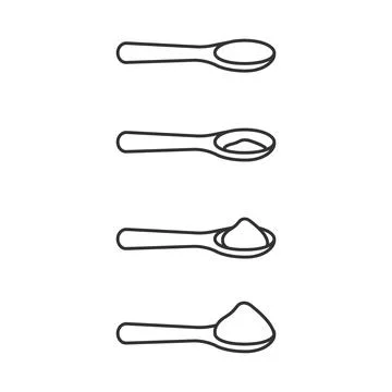 Measuring spoon, line icon set. Empty, half and full teaspoon. Powder of flour Stock Illustration