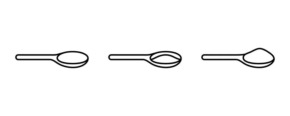 Measuring spoon sample for cooking, line icon set. Empty, half and full teasp Stock Illustration