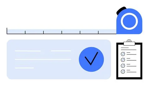 Measuring Tape, Checkmark on Form, and Checklist on Clipboard for Project M.. Stock Illustration