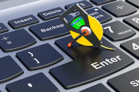 Measuring tape on computer keyboard, 3D rendering Ilustración de archivo