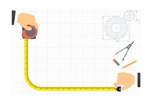 Measuring tape in the hands of a man. Template for a poster Stock Illustration