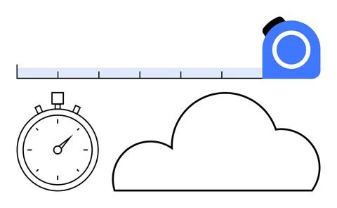 Measuring tape, stopwatch, and cloud icon emphasizing time management, measur Stock Illustration