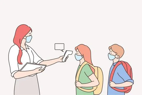 Measuring temperature in school during pandemic concept Stock-Illustration