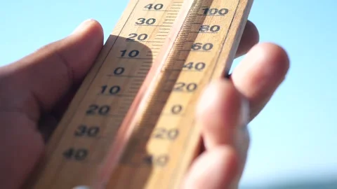 Measuring temperature on a sunny day at the beach Stock Footage 306345652