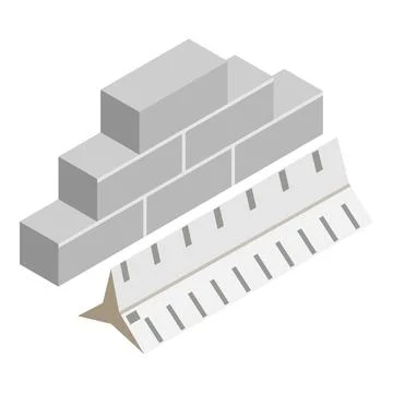 Measuring tool icon isometric vector. Three sided ruler near brick stack icon Stock Illustration